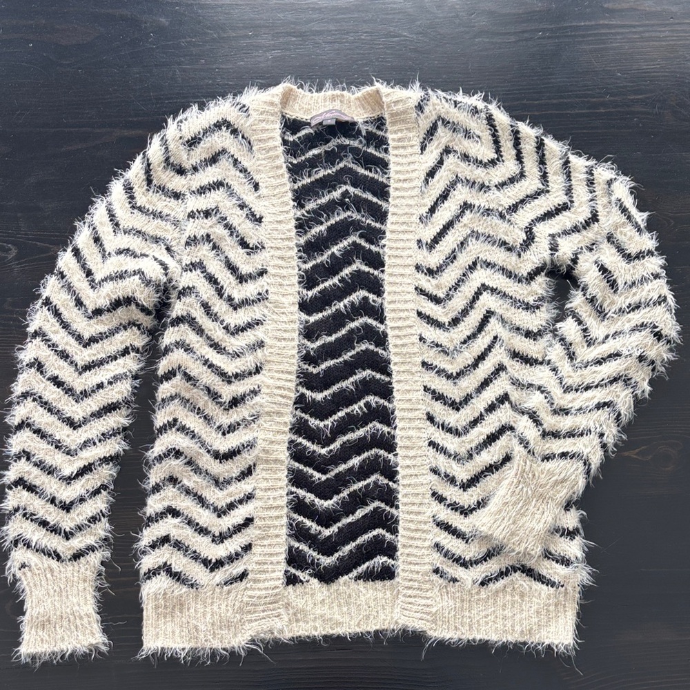 Chevron Patterned Black and Cream Cardigan